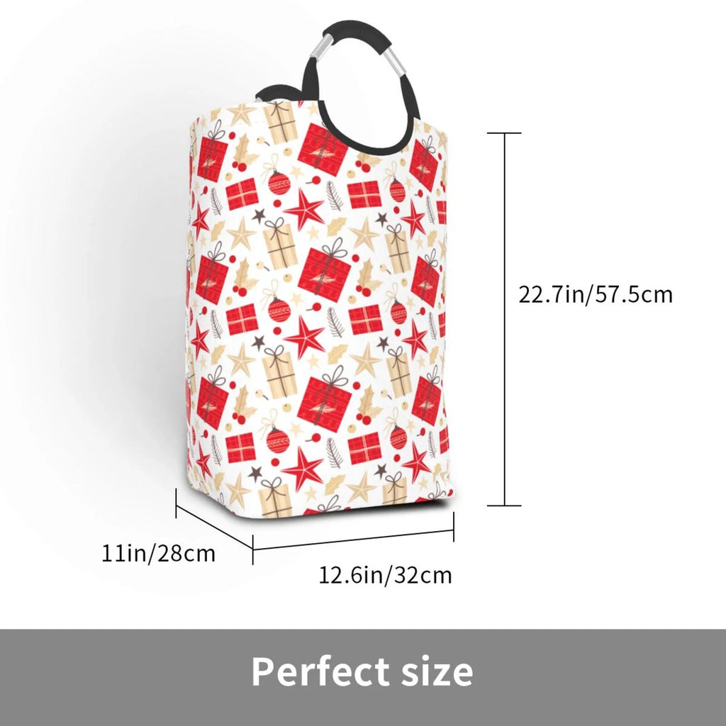Collapsible Laundry Basket Hamper, Red Christmas Print 50L Q631