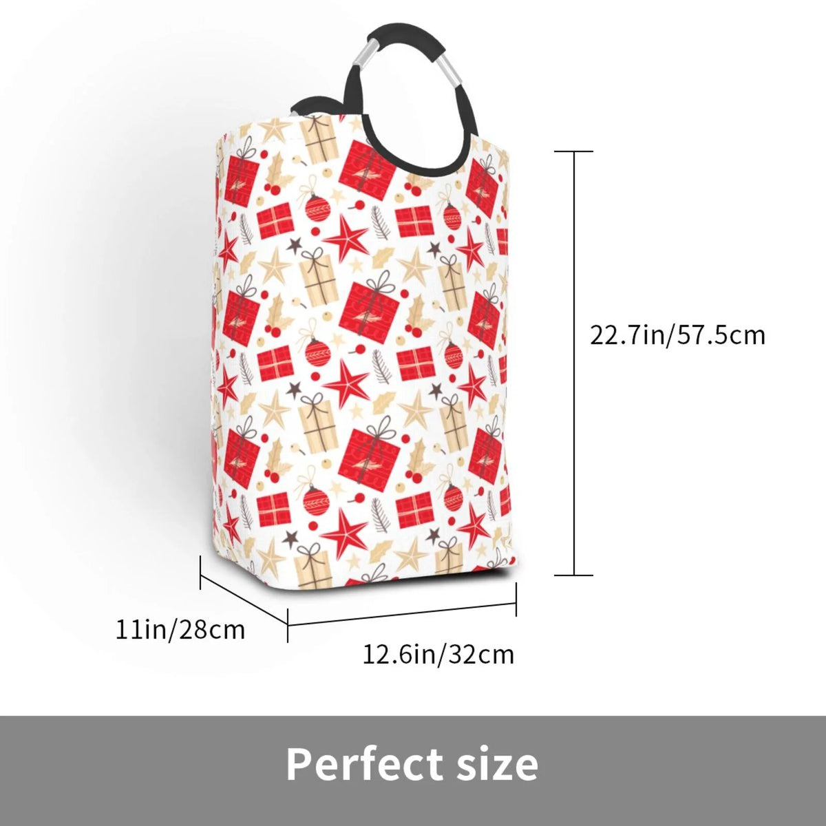 Collapsible Laundry Basket Hamper, Red Christmas Print 50L Q631