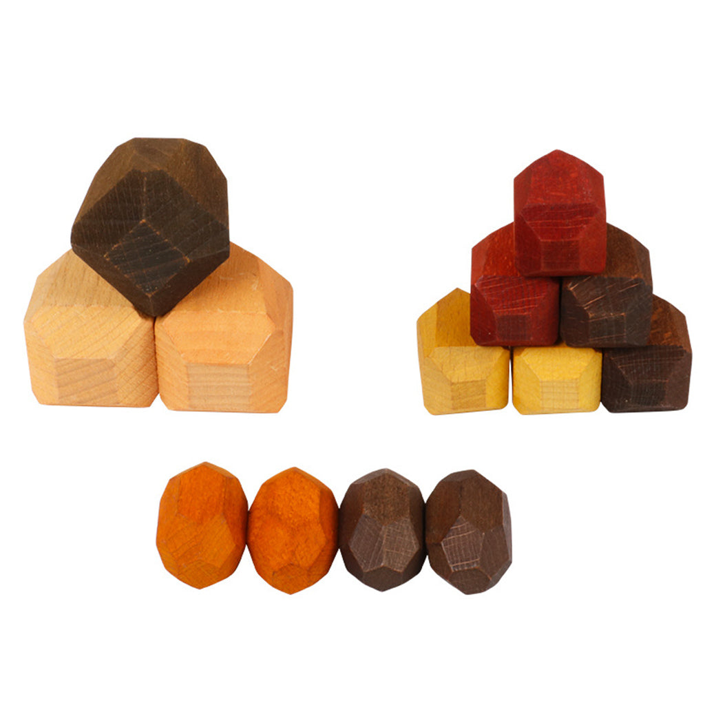15 Pcs Wooden Colored Stone Stacking Game Building Block G12042