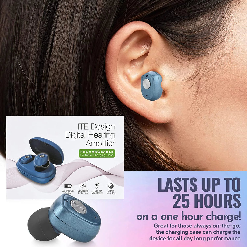 Rechargeable Hearing Amplifier Pair with Noise Cancelling D7077