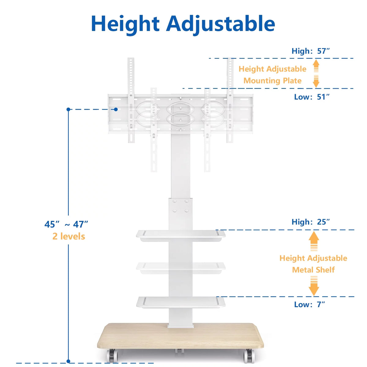 Black Rolling TV Stand with 3 Shelves F465007