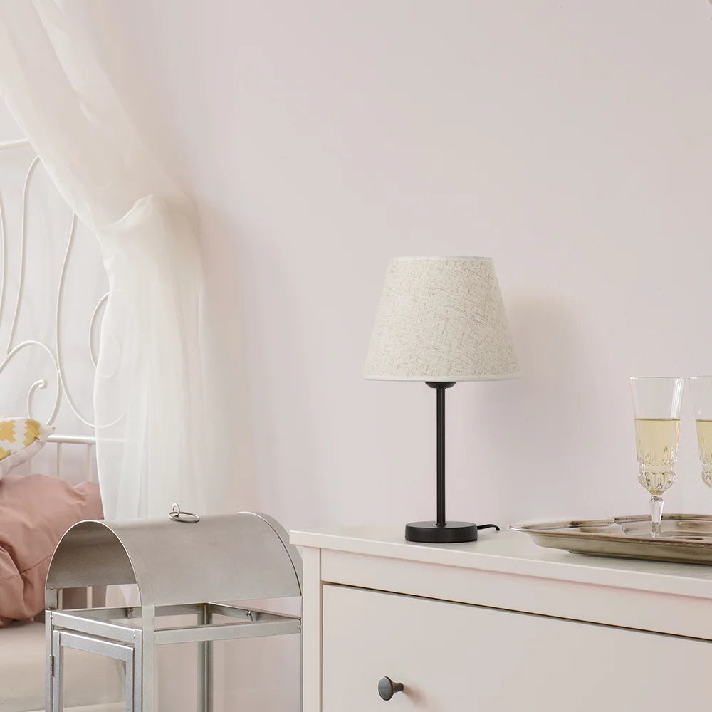 Set of 2 Black Metal Bedside Lamp with White Linen Shade X931416