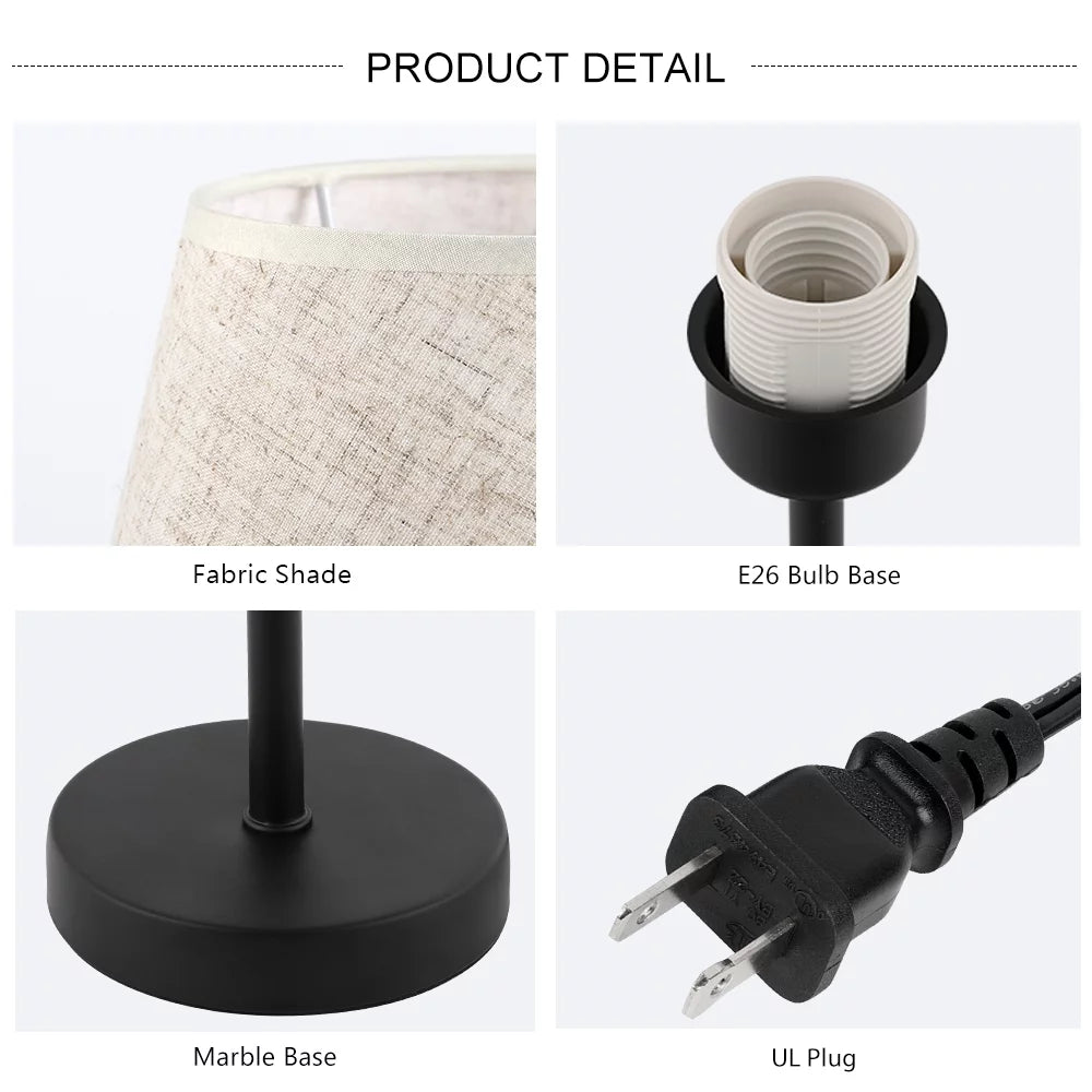 Set of 2 Black Metal Bedside Lamp with White Linen Shade X931416