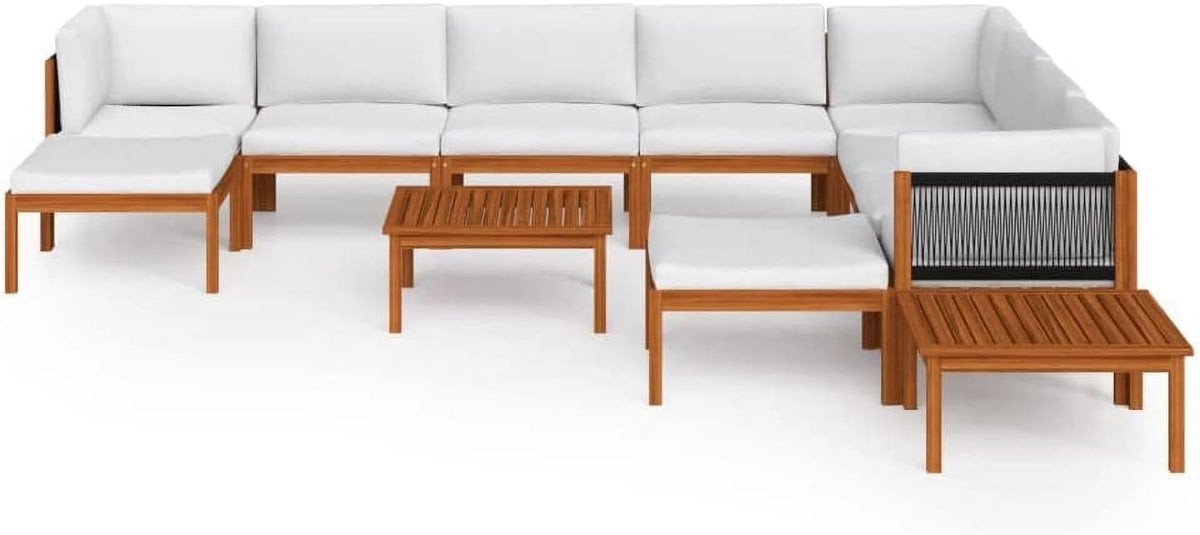 12 Piece Cream Solid Acacia Wood Patio Lounge Set M785047