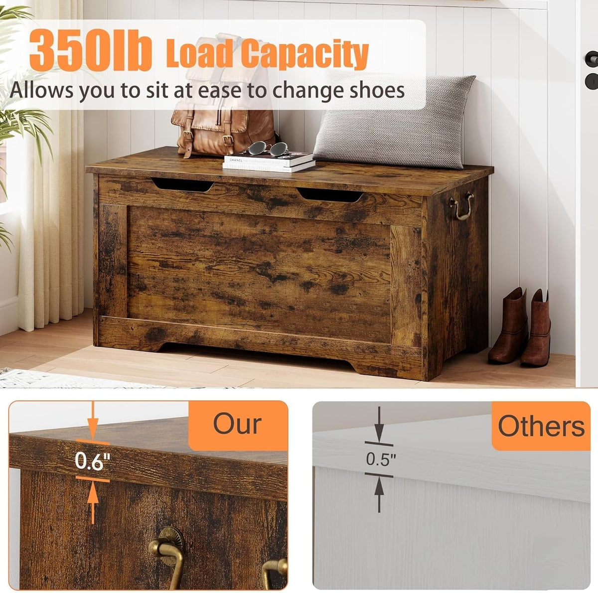 Brown Solid Wood Storage Chest Bench E36063