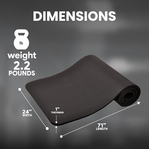 1-Inch Extra Thick High Density Anti-Tear Exercise Yoga Mat with Carrying Strap C4769