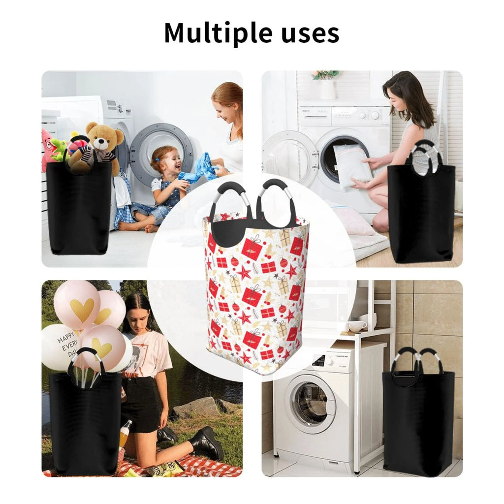 Collapsible Laundry Basket Hamper, Red Christmas Print 50L Q631