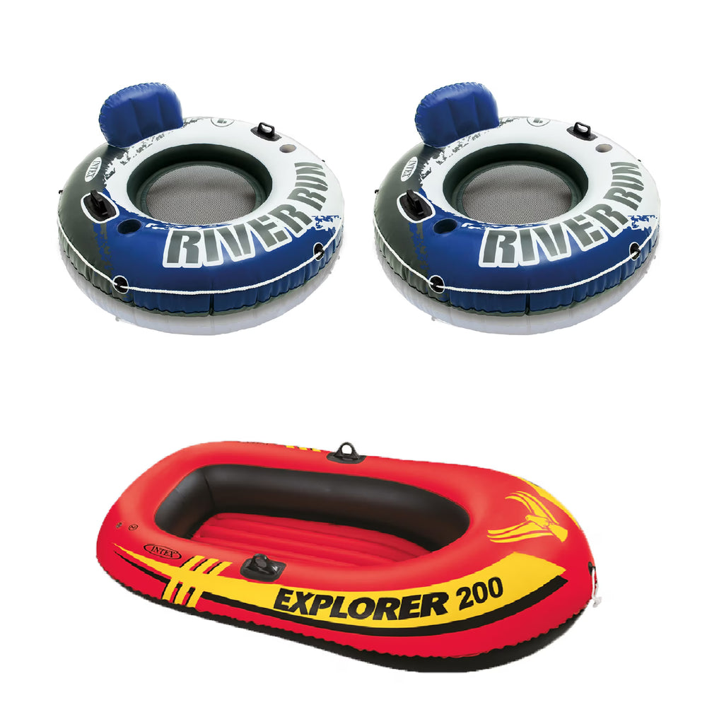 Inflatable 2 Person Raft with 1-Person Inflatable Tube (2 Pack) Y2457