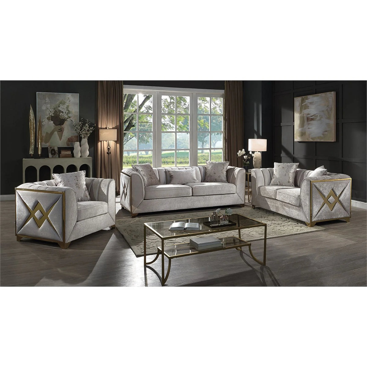 2 PC Wood Living Room Set in Cream X60584