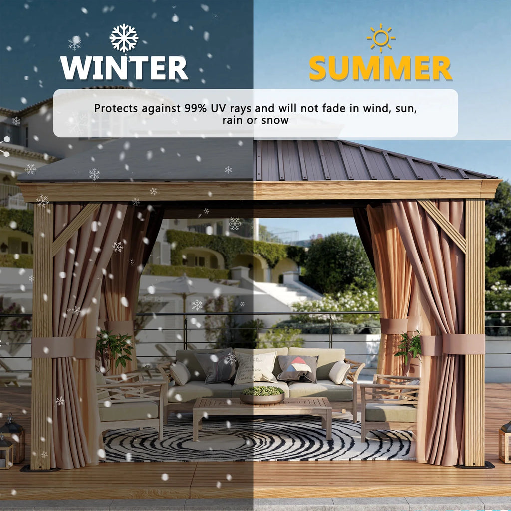 10x12FT Aluminum Frame Hardtop Gazebo with Netting and Curtains Z602943