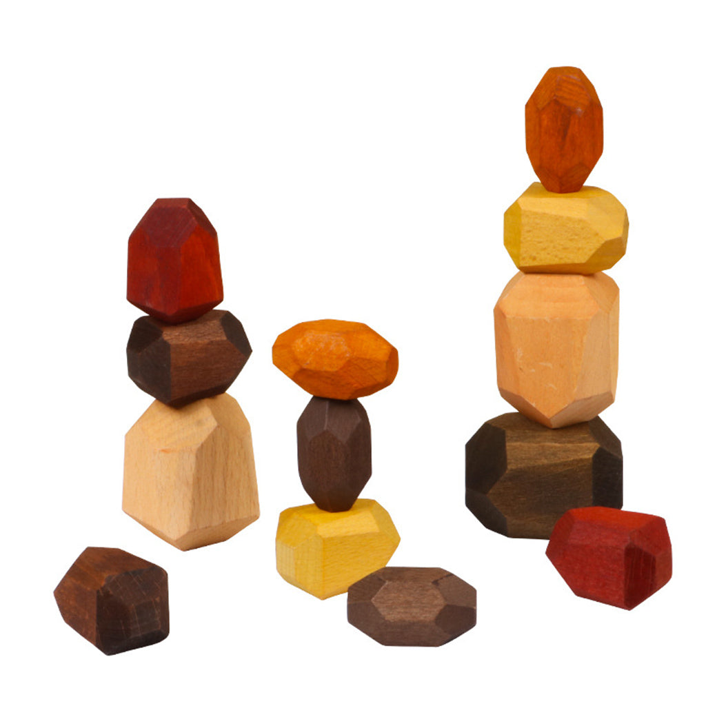 15 Pcs Wooden Colored Stone Stacking Game Building Block G12042