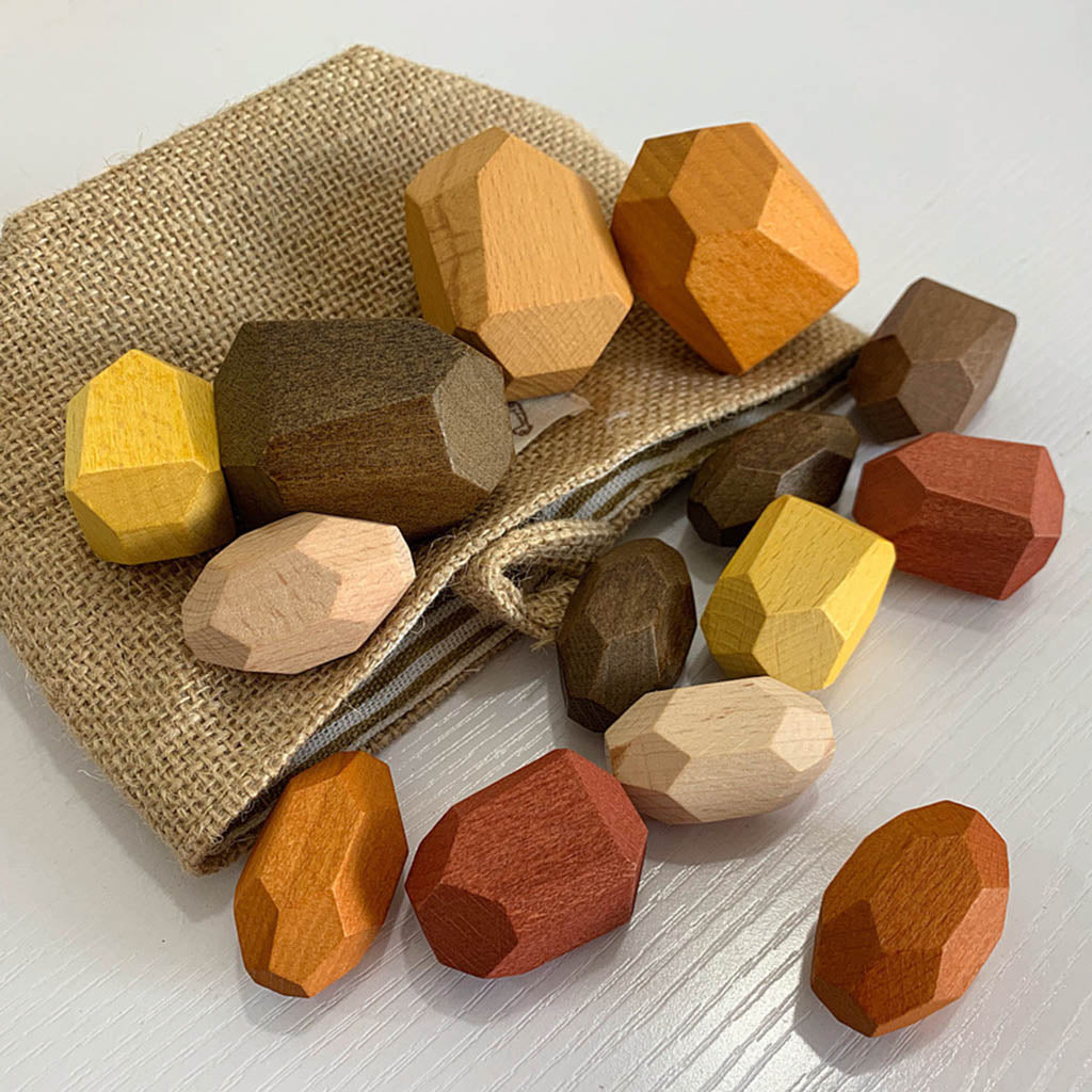 15 Pcs Wooden Colored Stone Stacking Game Building Block G12042