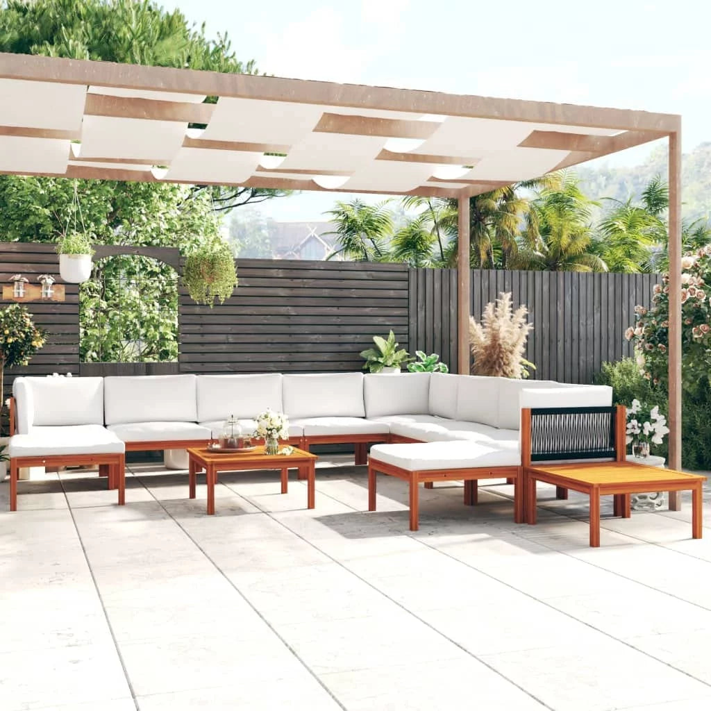 12 Piece Cream Solid Acacia Wood Patio Lounge Set M785047