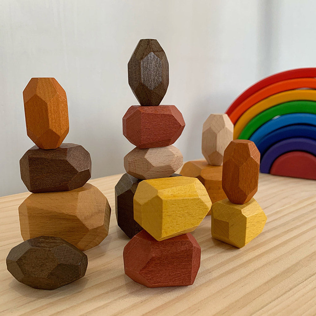 15 Pcs Wooden Colored Stone Stacking Game Building Block G12042