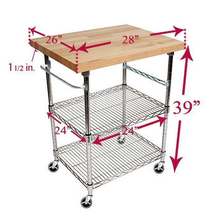3 Tier Gourmet Cart with Maple Butcher Block Top N596799