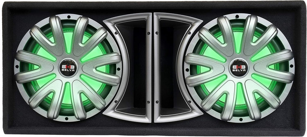 Dual 12-inch 1500W Loaded Ported Car Subwoofer with Multi-Color LED and Remote C4807