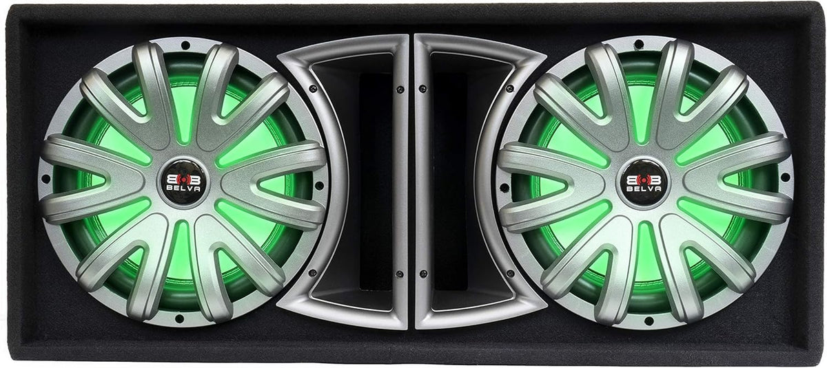 Dual 12-inch 1500W Loaded Ported Car Subwoofer with Multi-Color LED and Remote C4807