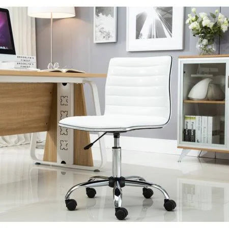 White Swivel Mid Back Armless Ribbed Task Chair L78374