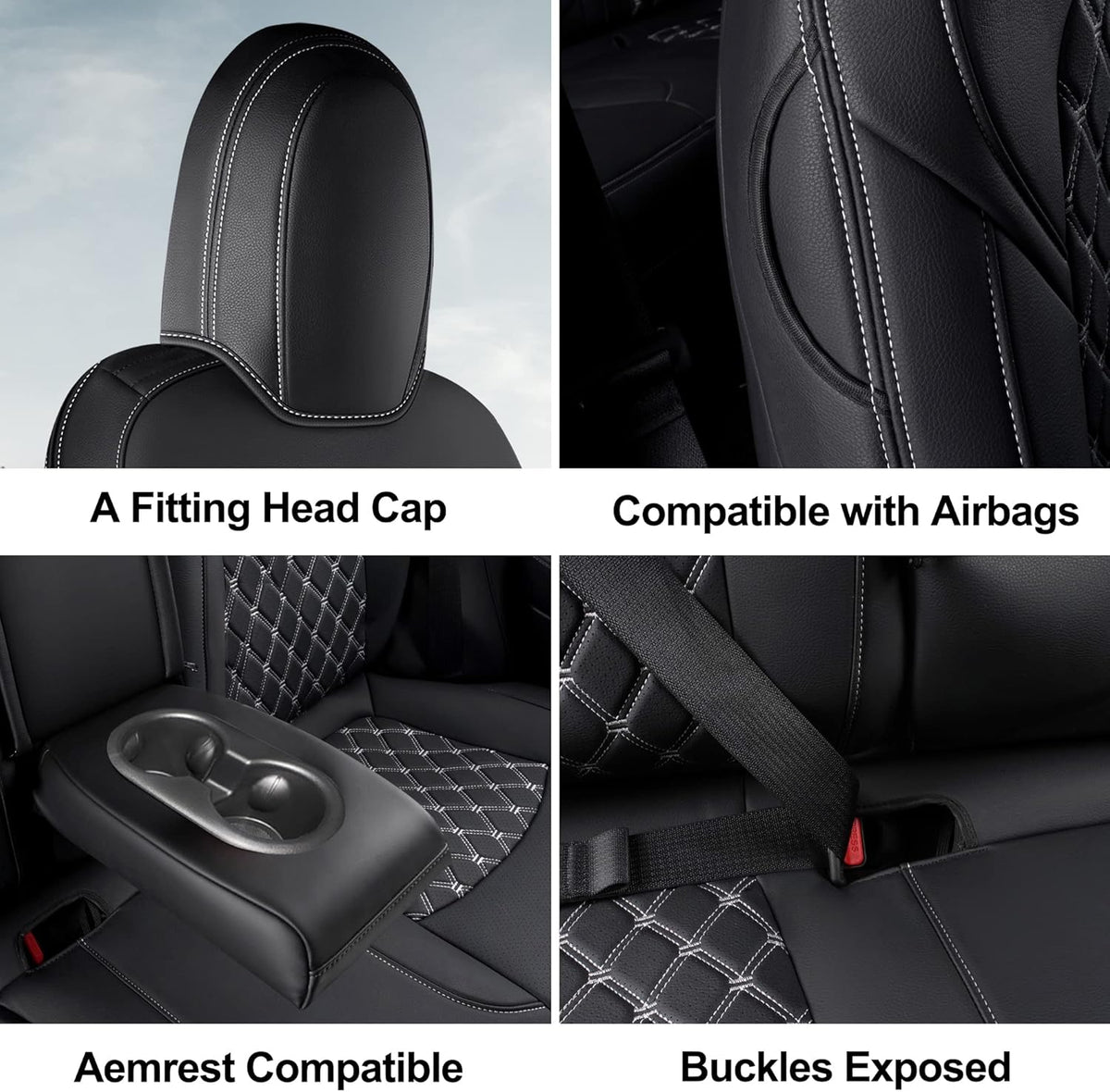 Black Pu Leather Car Seat Covers for Tesla Model Y M820832