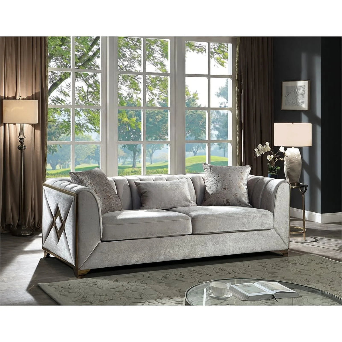2 PC Wood Living Room Set in Cream X60584