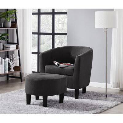 Charcoal Polyester Blend Tufted Barrel Chair and Ottoman K4510