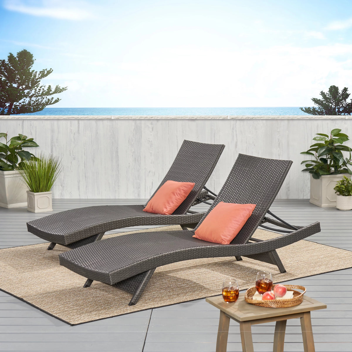 Grey Wicker Adjustable Chaise Lounge Set of 2 N219459