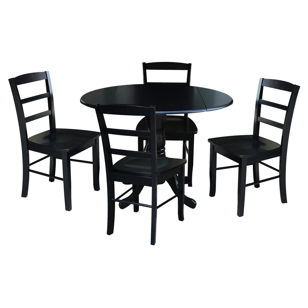 Solid Wood 5-Piece Dining Set with Drop Leaf Table and 4 Ladder Back Chairs H884020