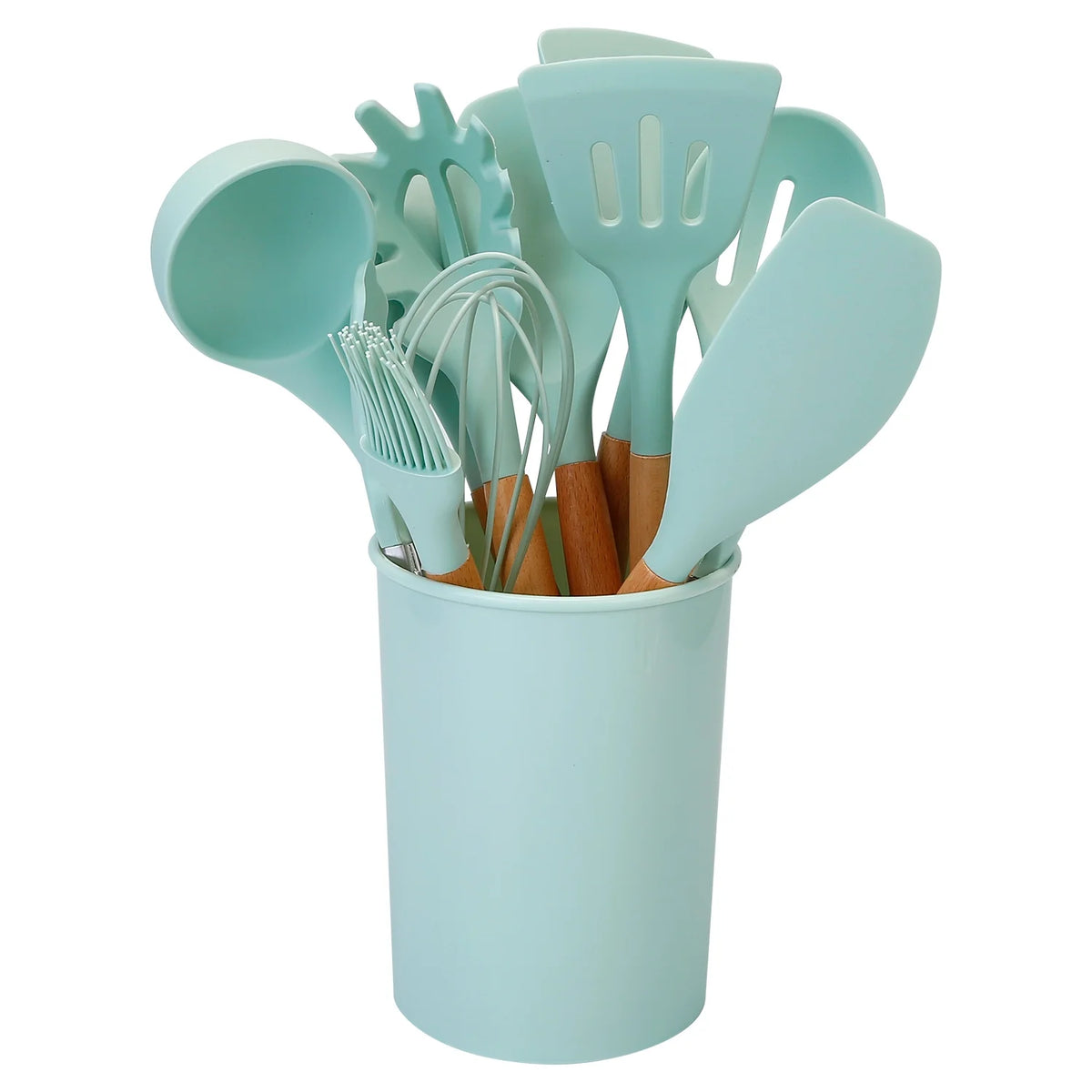 11-Piece Silicone Cooking Utensil Set with Wooden Handles, Green A5851