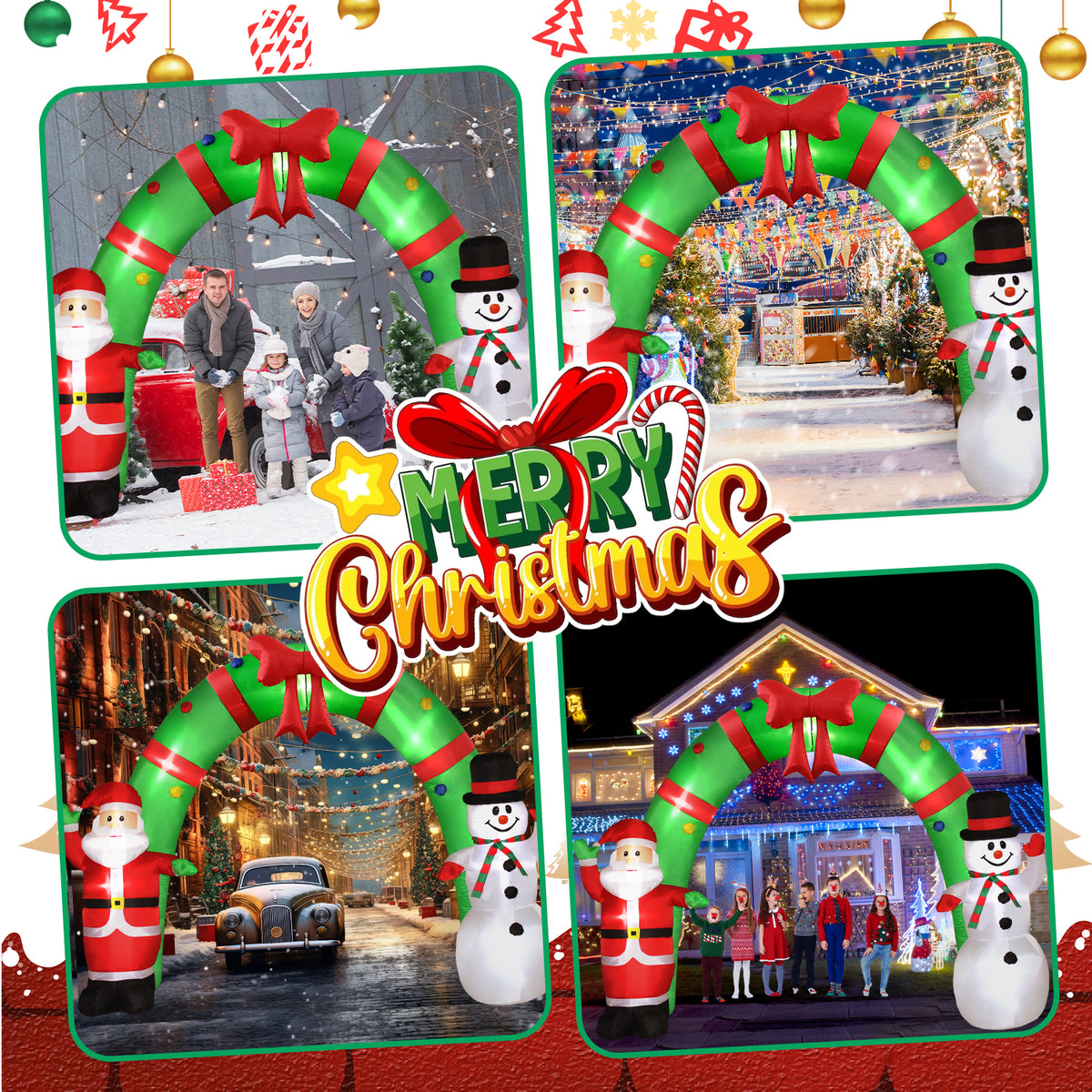 10FT Christmas Inflatable Archway Santa Claus and Snowman with LED Lights U6245