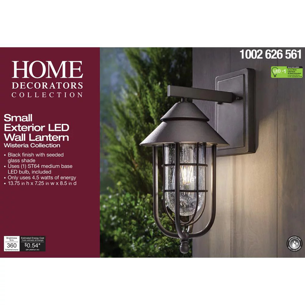 1-Light Sand Black Outdoor Wall Mount Sconce with Clear Glass Shade H448