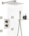Matte Black Shower System with 6 Body Jets, 12 Inch Wall Mounted Rainfall Shower Head with Handheld Thermostatic Valve Shower Combo Kit N86754