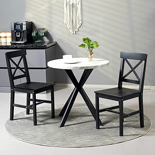 Black Wooden Cross Back Dining Chairs Set of 2 J87897