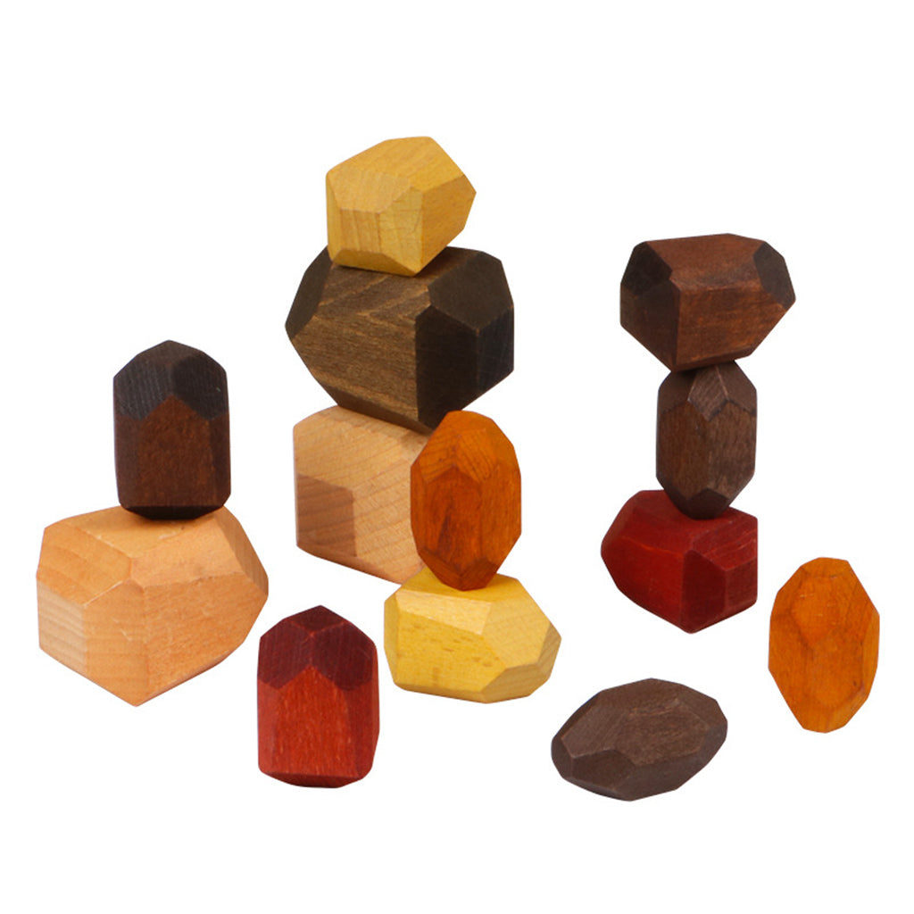 15 Pcs Wooden Colored Stone Stacking Game Building Block G12042