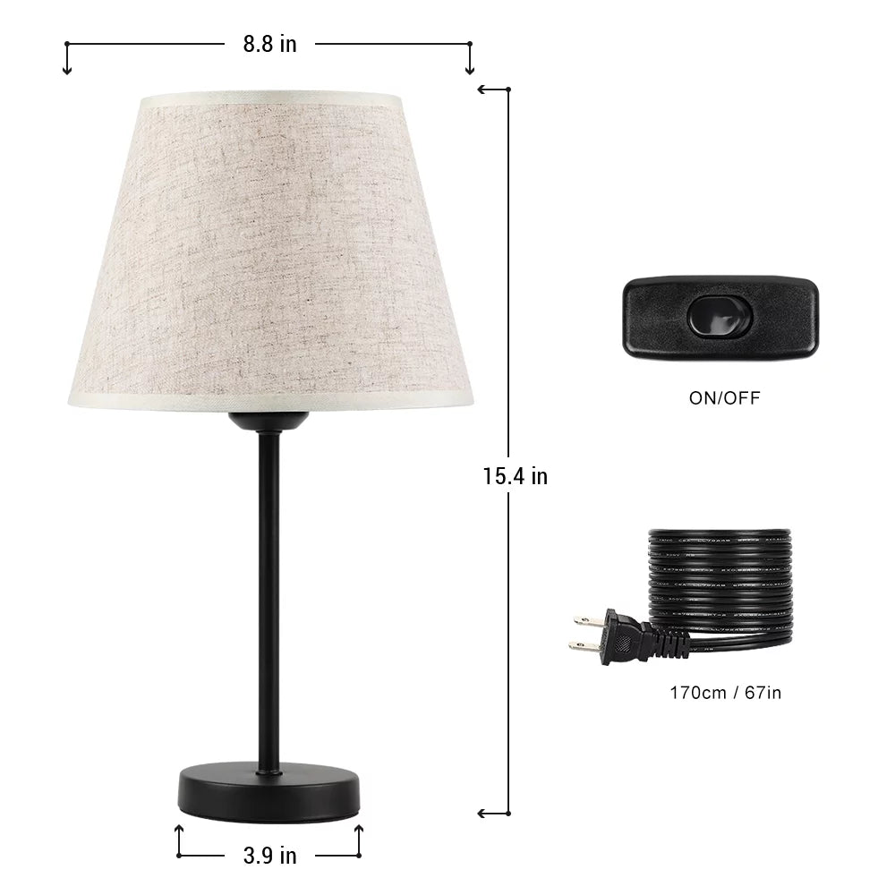 Set of 2 Black Metal Bedside Lamp with White Linen Shade X931416