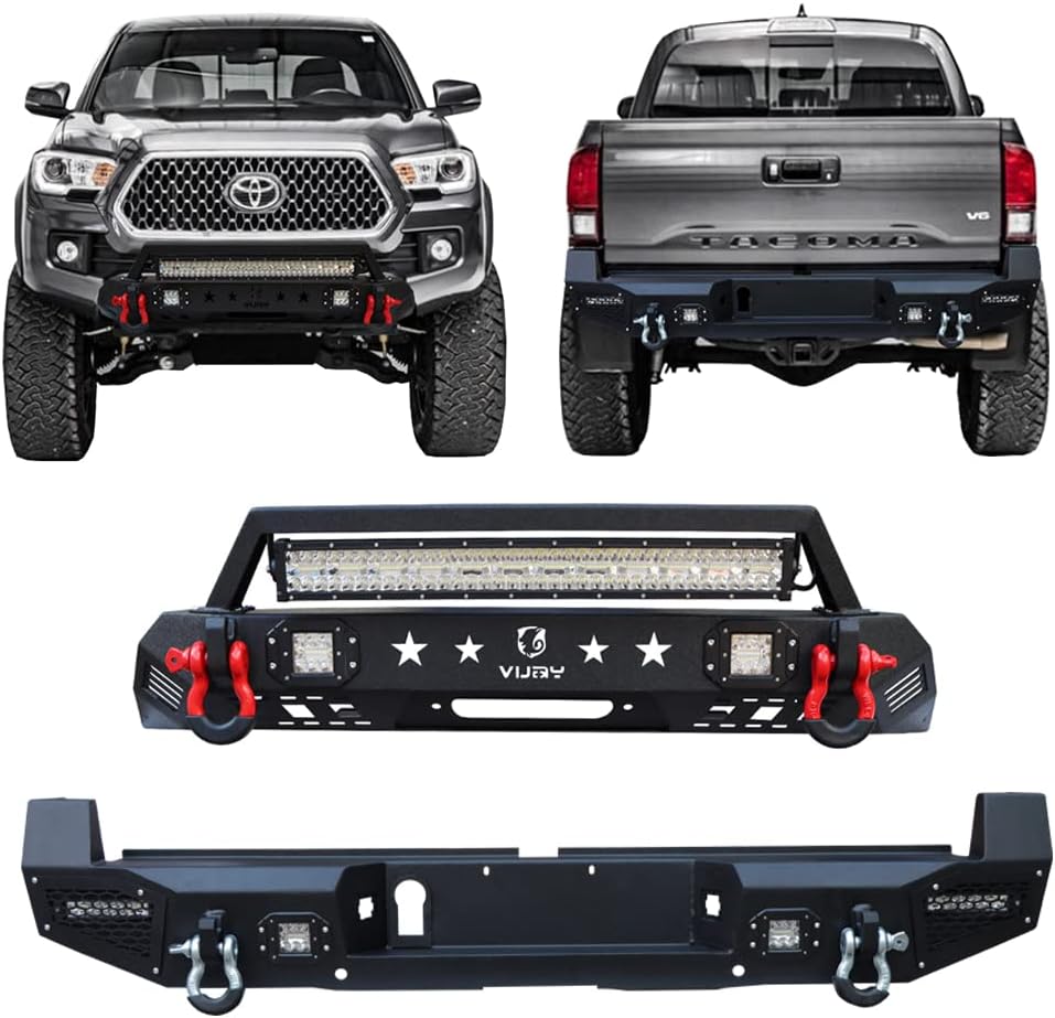 Textured Black Front and Rear Bumper with LED Lights and Winch Plate M8526