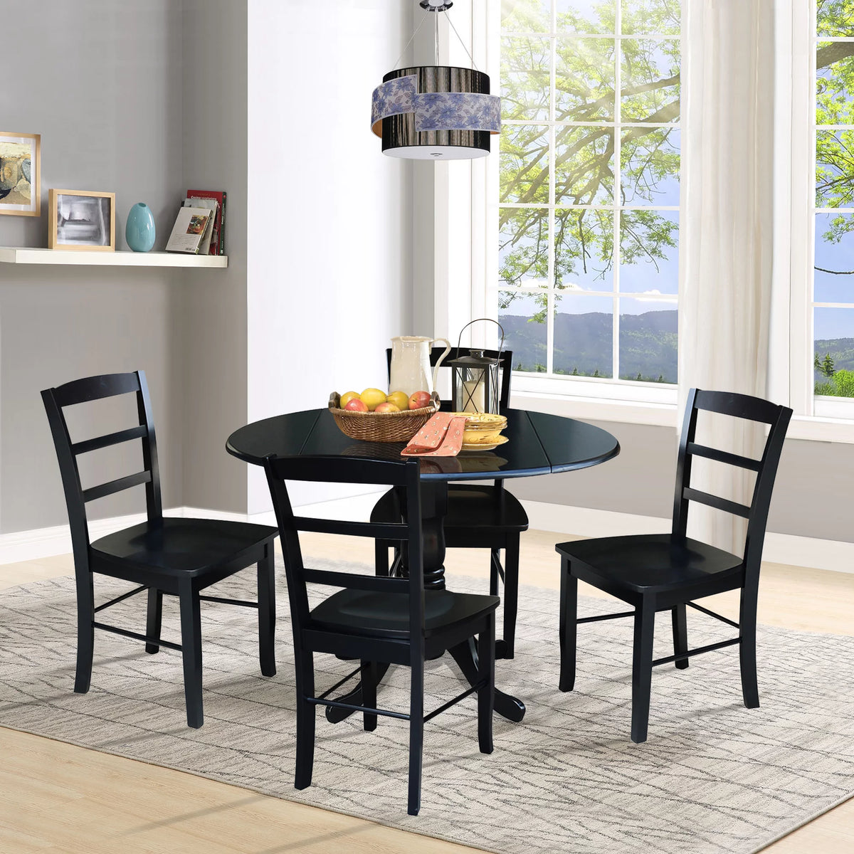 Solid Wood 5-Piece Dining Set with Drop Leaf Table and 4 Ladder Back Chairs H884020
