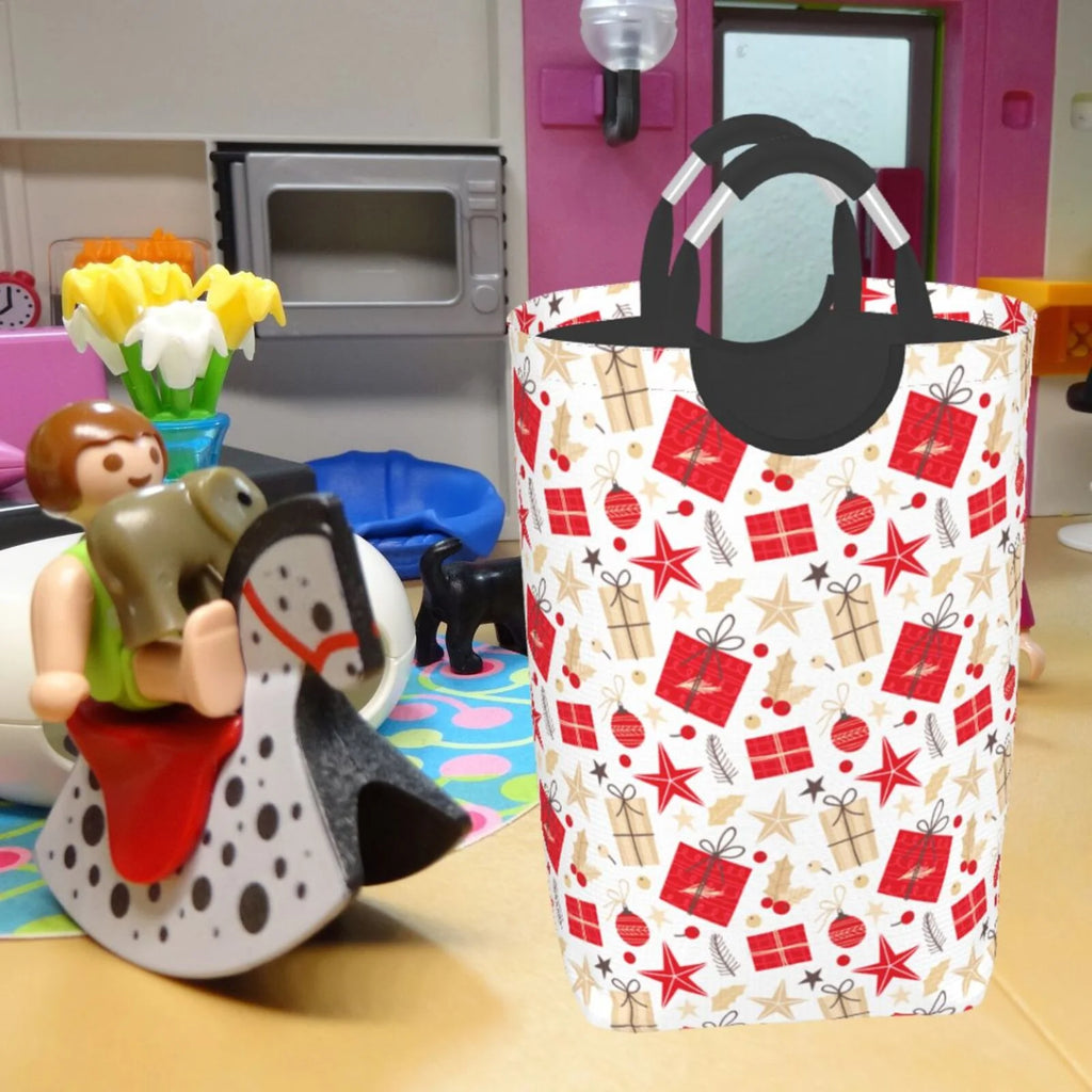 Collapsible Laundry Basket Hamper, Red Christmas Print 50L Q631