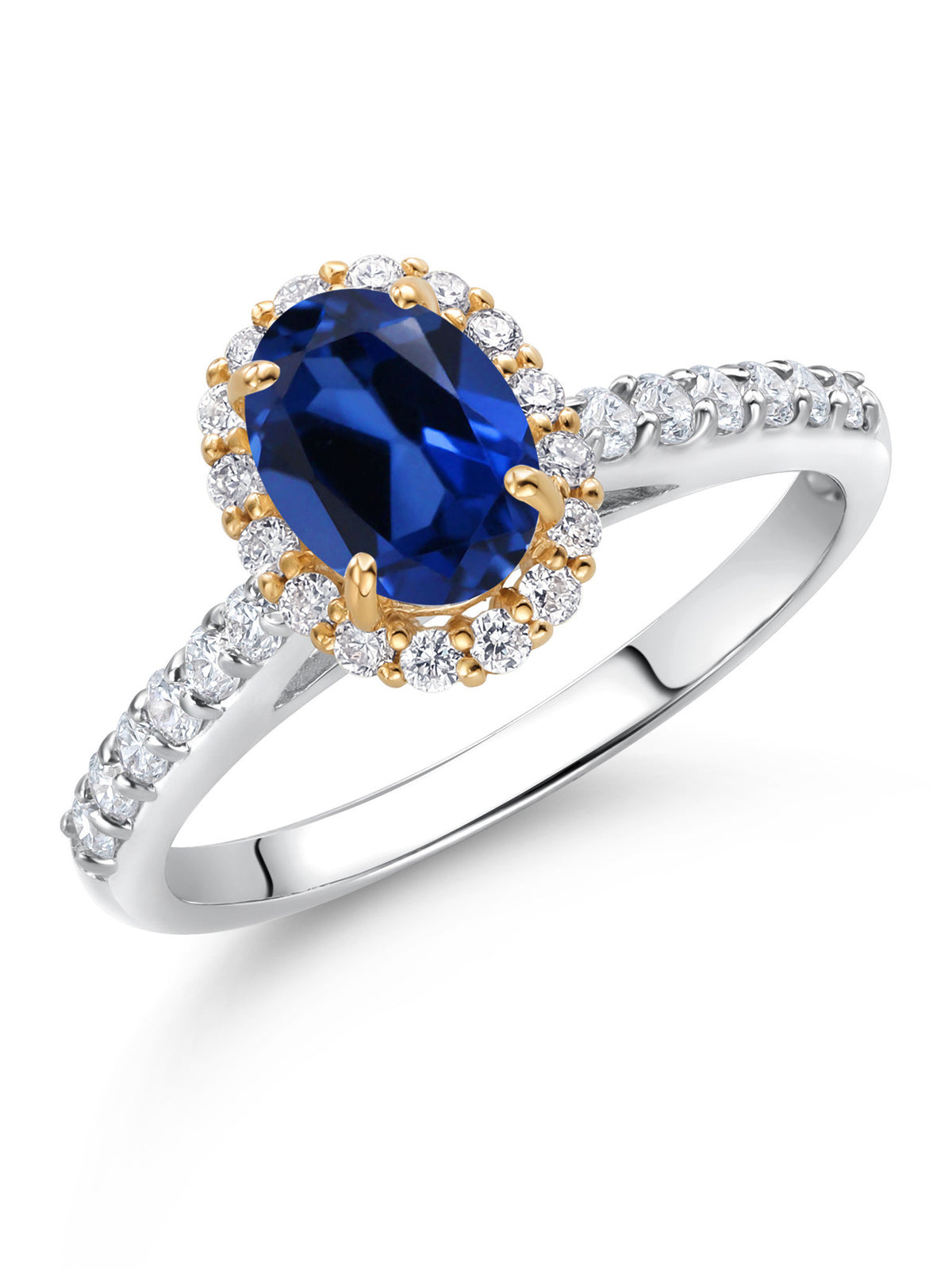 10K White Gold Blue Created Sapphire Lab Grown Diamond Halo Engagement Ring (1.31 Cttw, Oval 7X5MM) Y411