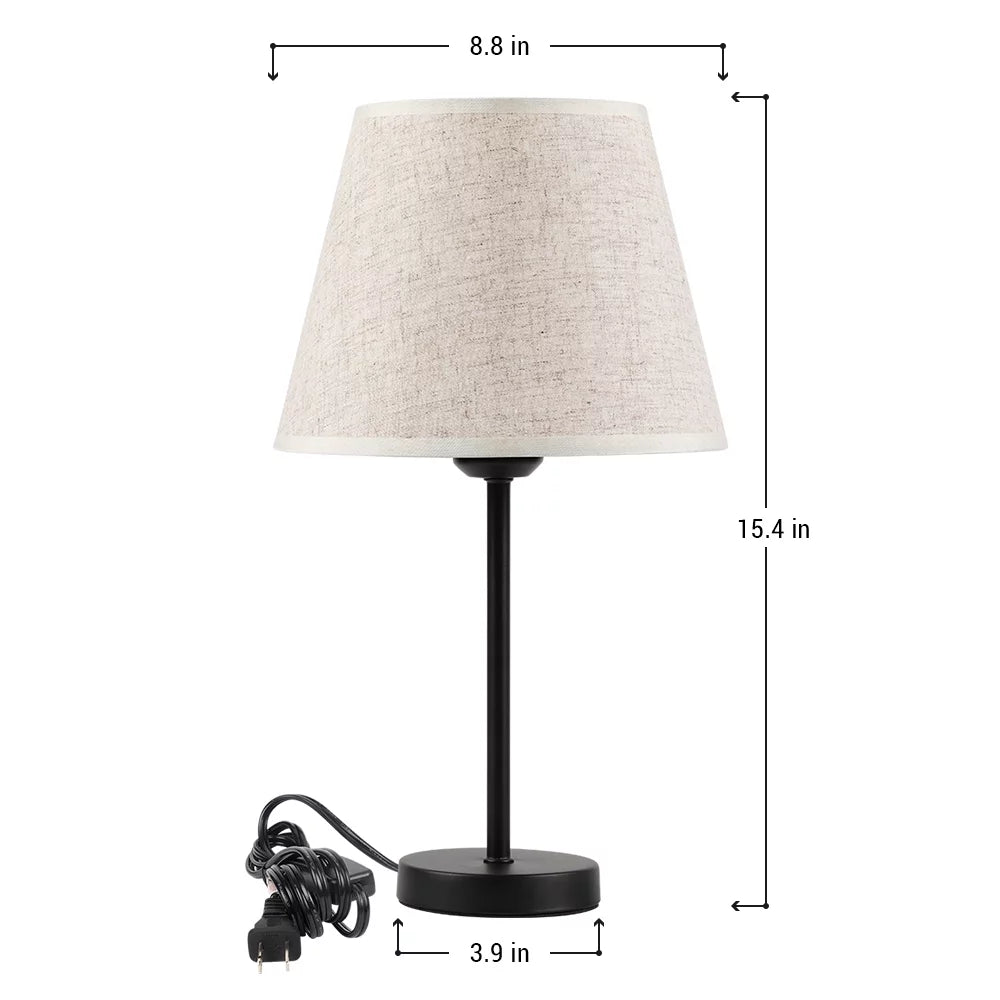 Set of 2 Black Metal Bedside Lamp with White Linen Shade X931416