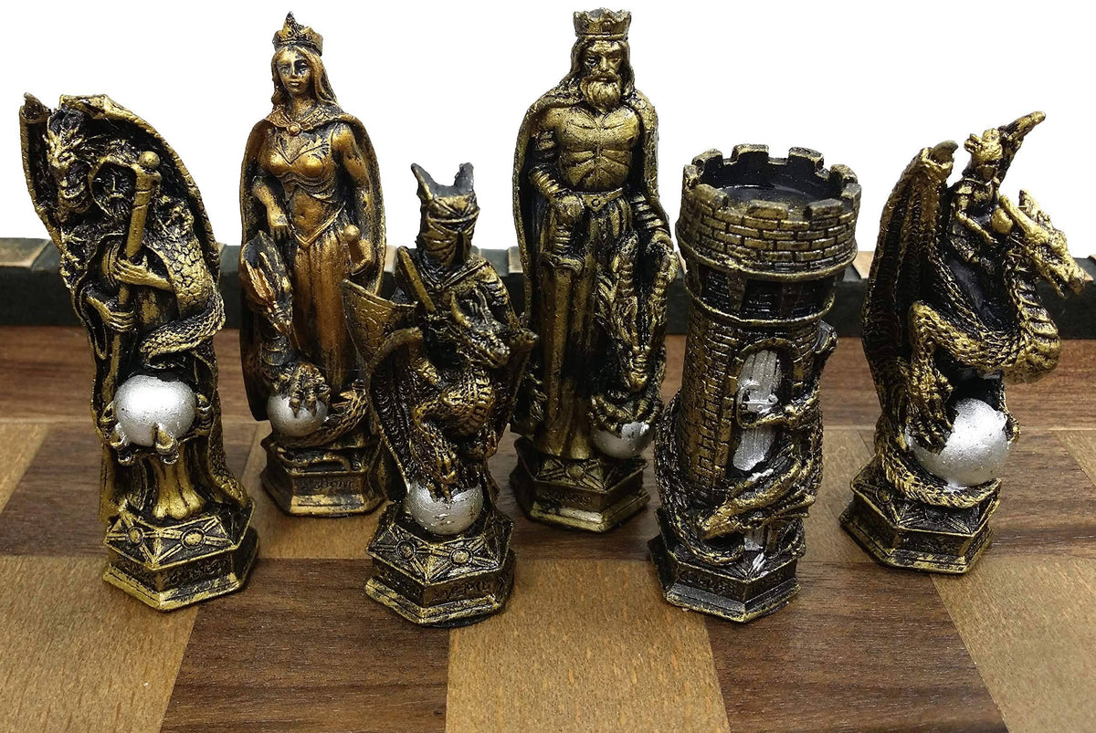 Gold and Silver Medieval Chess Men Set Z440696
