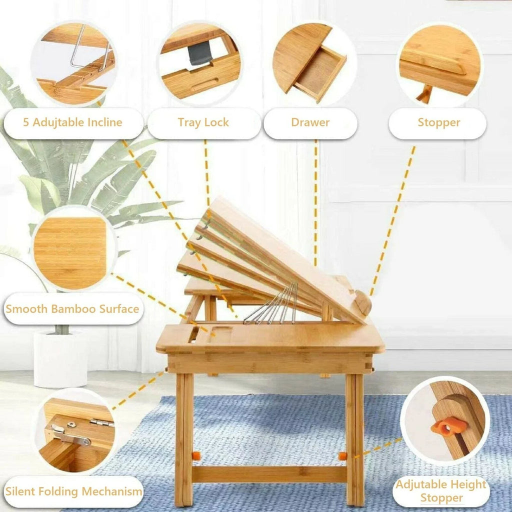 Bamboo Laptop Desk Table with Cooling Fan and Drawer F3604