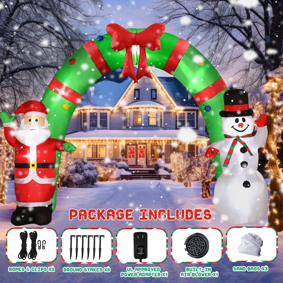 10FT Christmas Inflatable Archway Santa Claus and Snowman with LED Lights U6245
