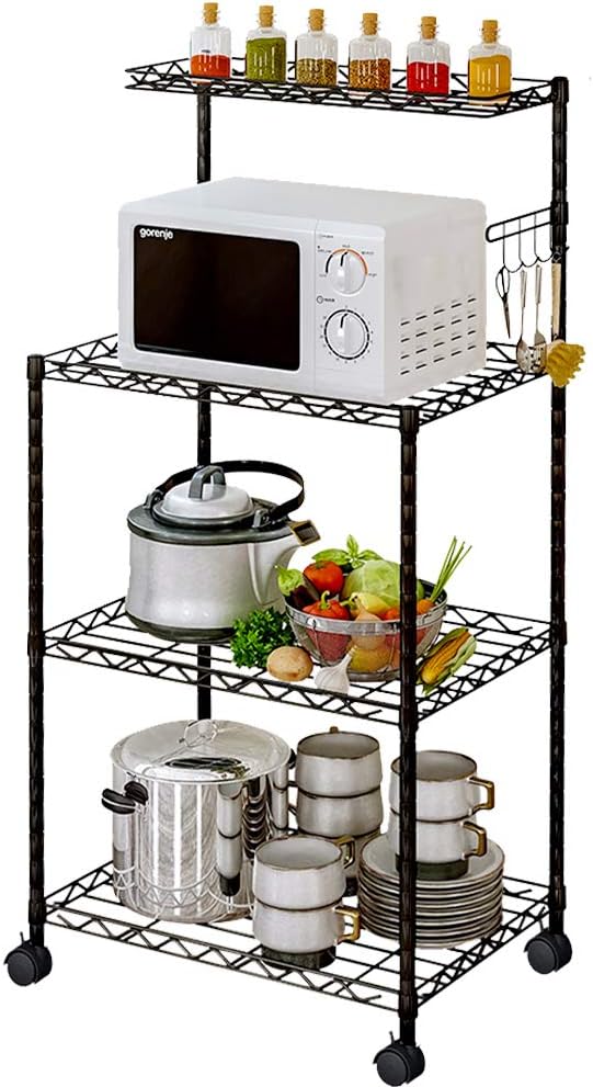 4-Tier Baker’s Rack Microwave Stand with Wire Mesh Shelves Black D41390
