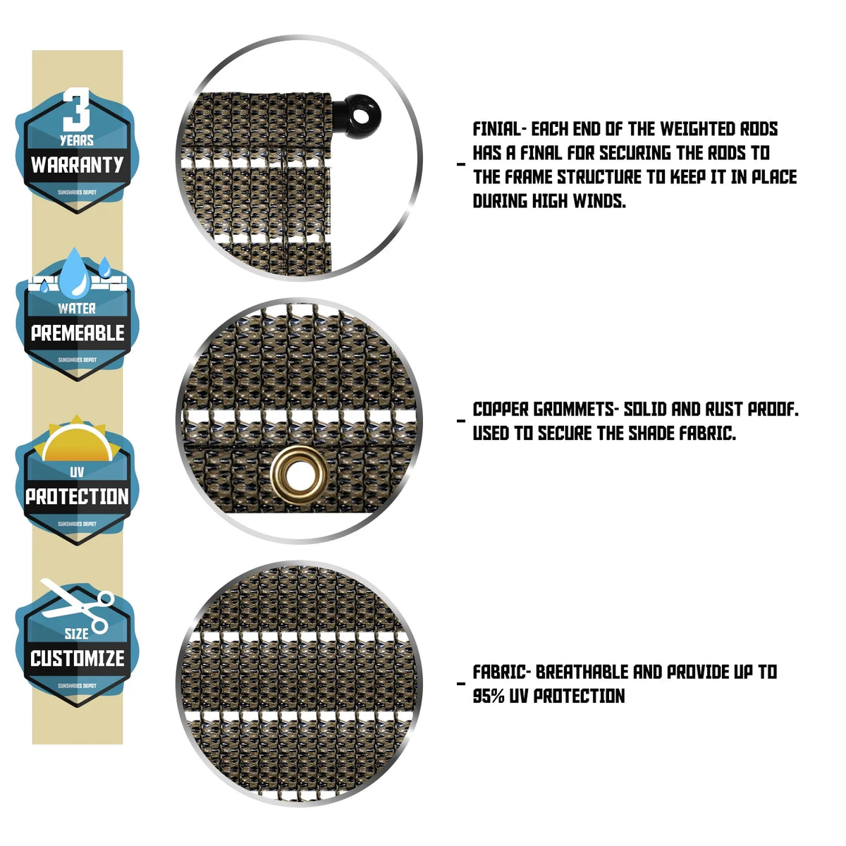 Brown Pergola Replacement Cover Canopy with Gromets V42642