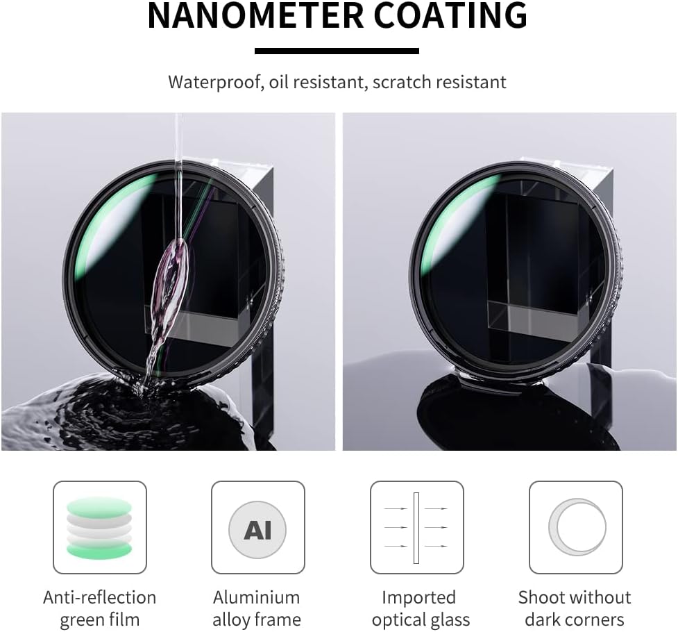 67mm Variable ND Filter ND32-ND512 (5-9 Stops) HD Neutral Density Lens Filter with 28 Multi-Layer Coatings, Pack of 2 G21720