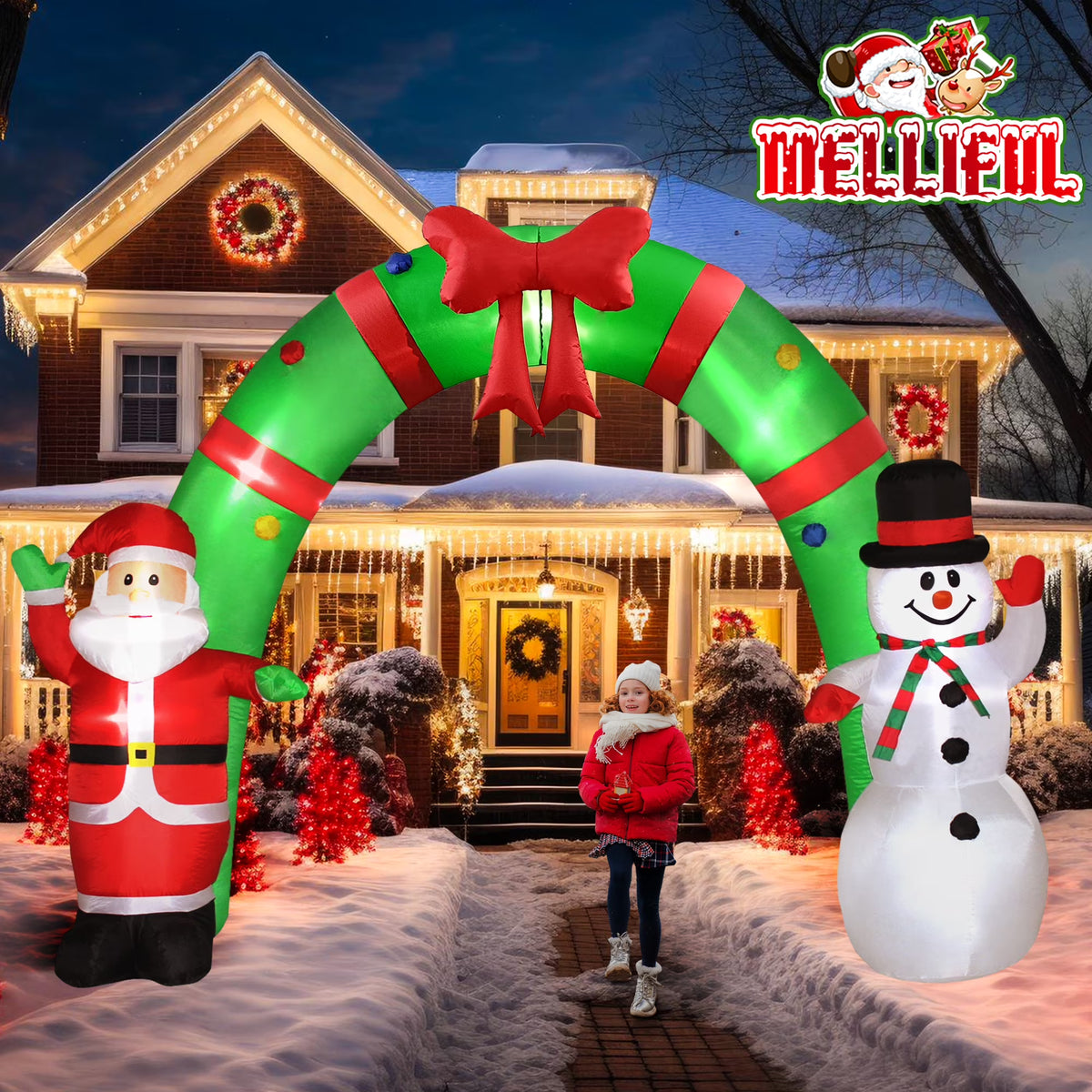 10FT Christmas Inflatable Archway Santa Claus and Snowman with LED Lights U6245