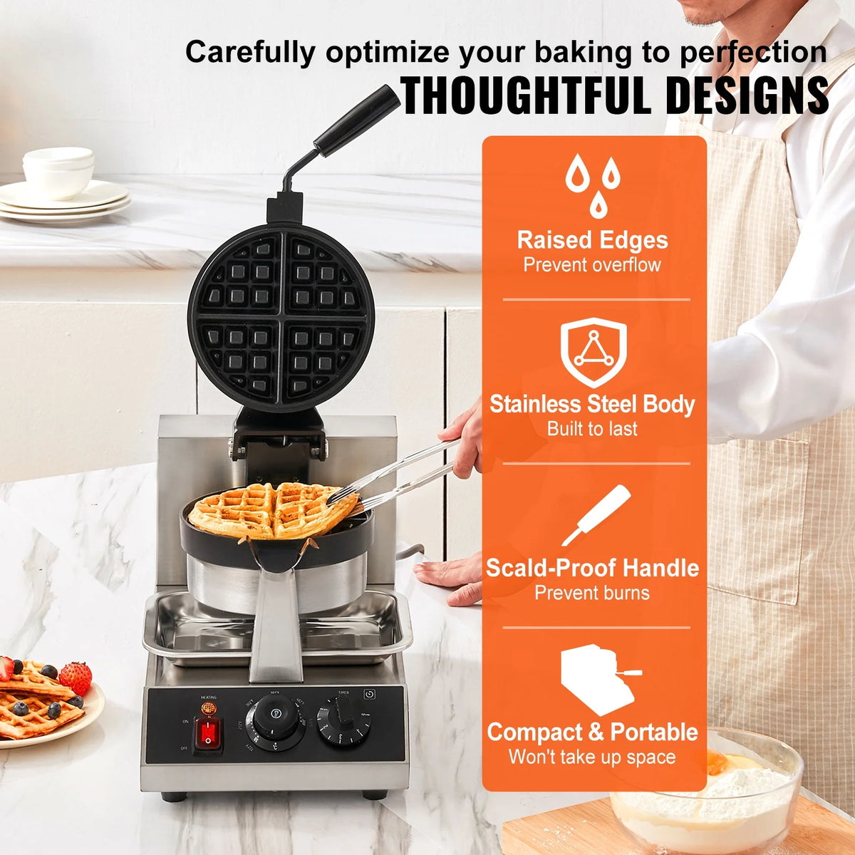 1300W Rotatable Non-Stick Round Waffle Maker S647