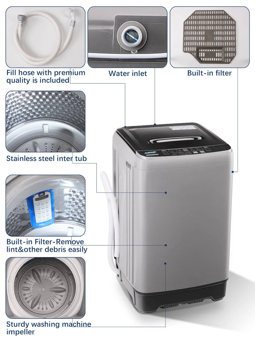 Grey 17.7 lbs Portable Washing Machine G13048