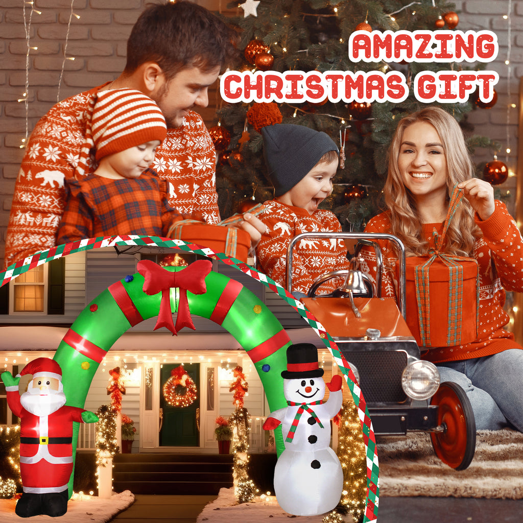 10FT Christmas Inflatable Archway Santa Claus and Snowman with LED Lights U6245