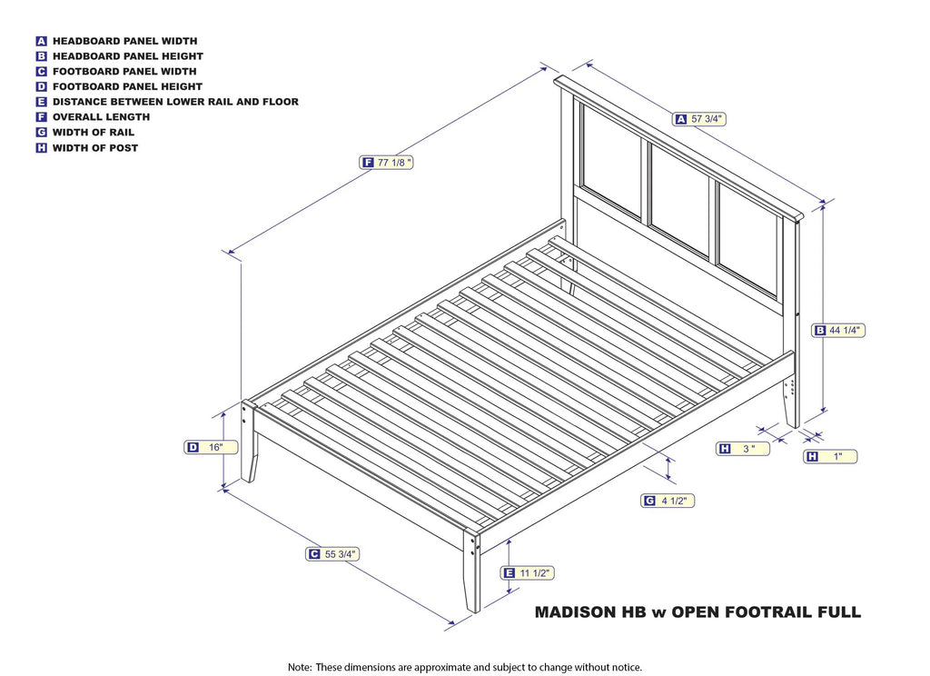 Grey Full Solid Wood Platform Bed with Panel Headboard I7356